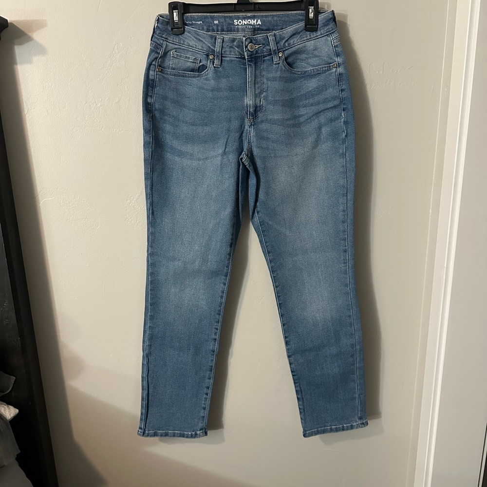 Sonoma Women's Straight Curvy Leg Jeans - Light Blue